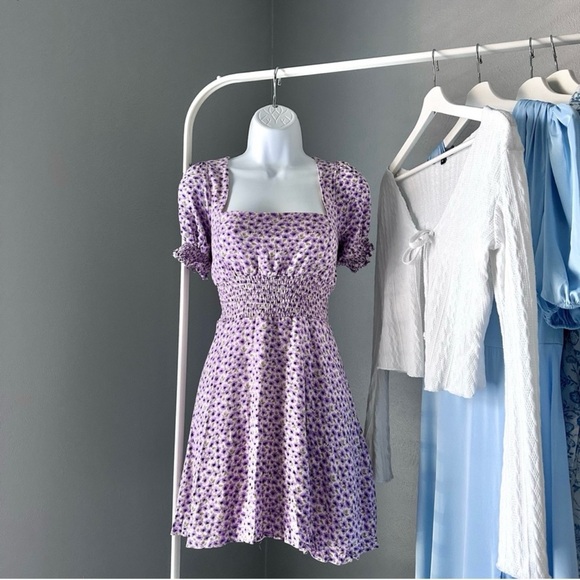 Mini Floral Square Neck Puff Sleeve Dress - Picture 7 of 10